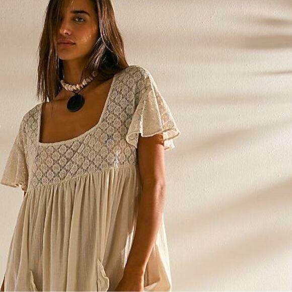 Free People Ethereal Bohemian Bring The Romance Midi Maxi Dress Neutral Medium - Picture 4 of 16